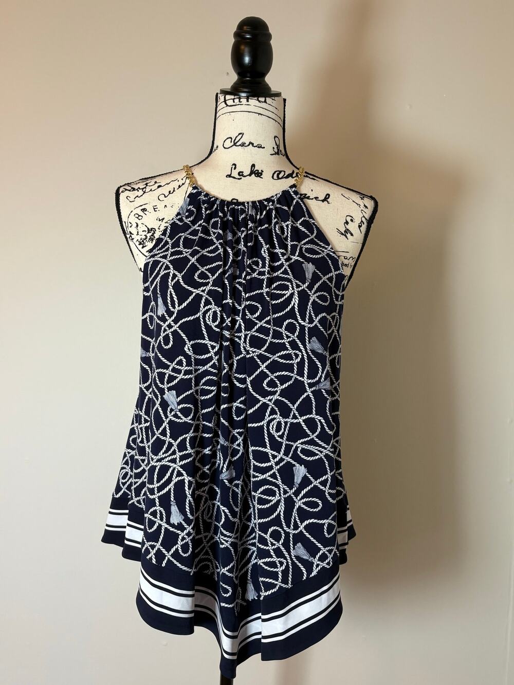 Michael Kors Nautical Rope Halter Top Navy White L Fisherman Coastal Beachy